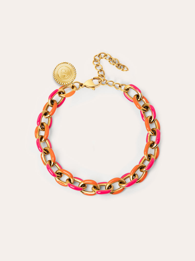 Pulseira Link Tropical Aço Banho de Ouro