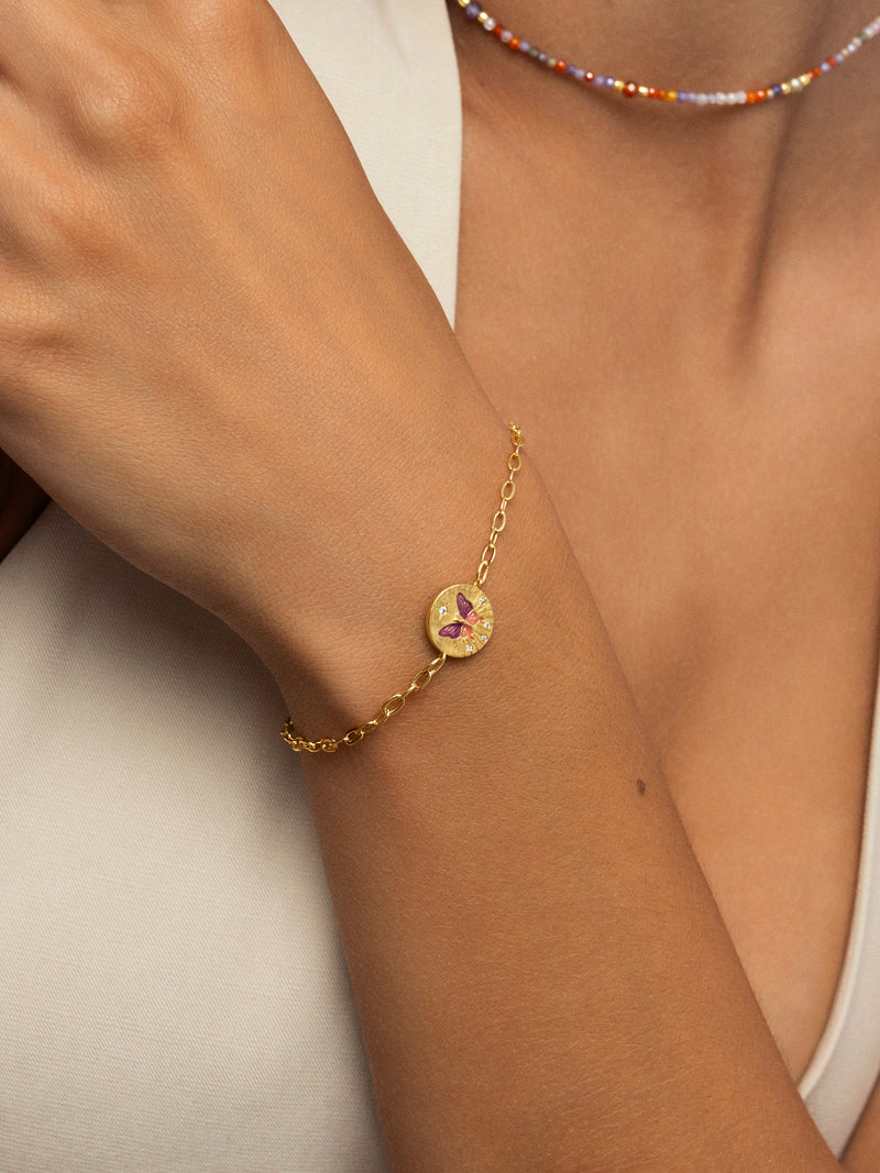 Butterfly Rose Armband Medaillon vergoldet
