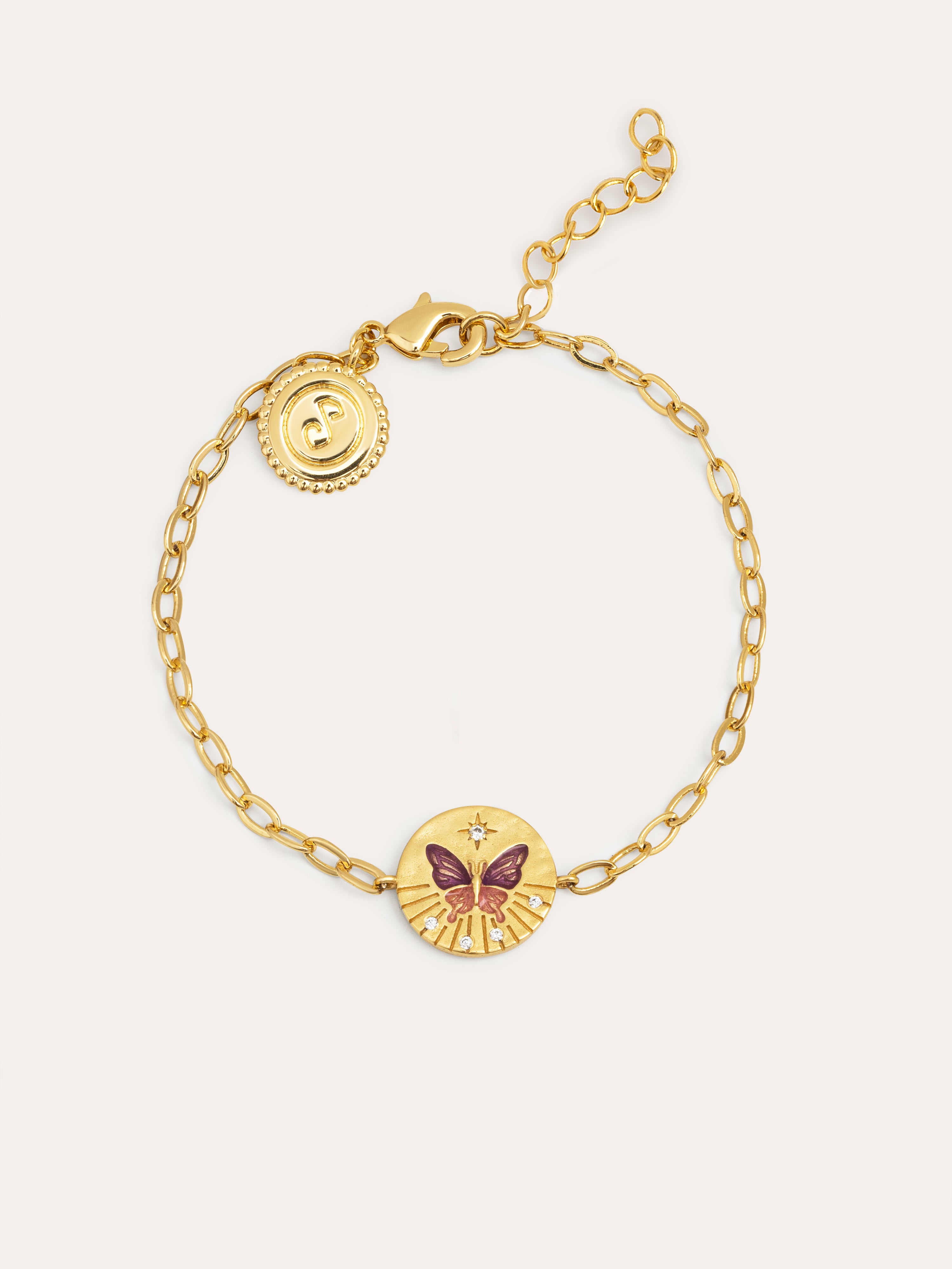 Pulsera Medallion Butterfly Rose Baño Oro