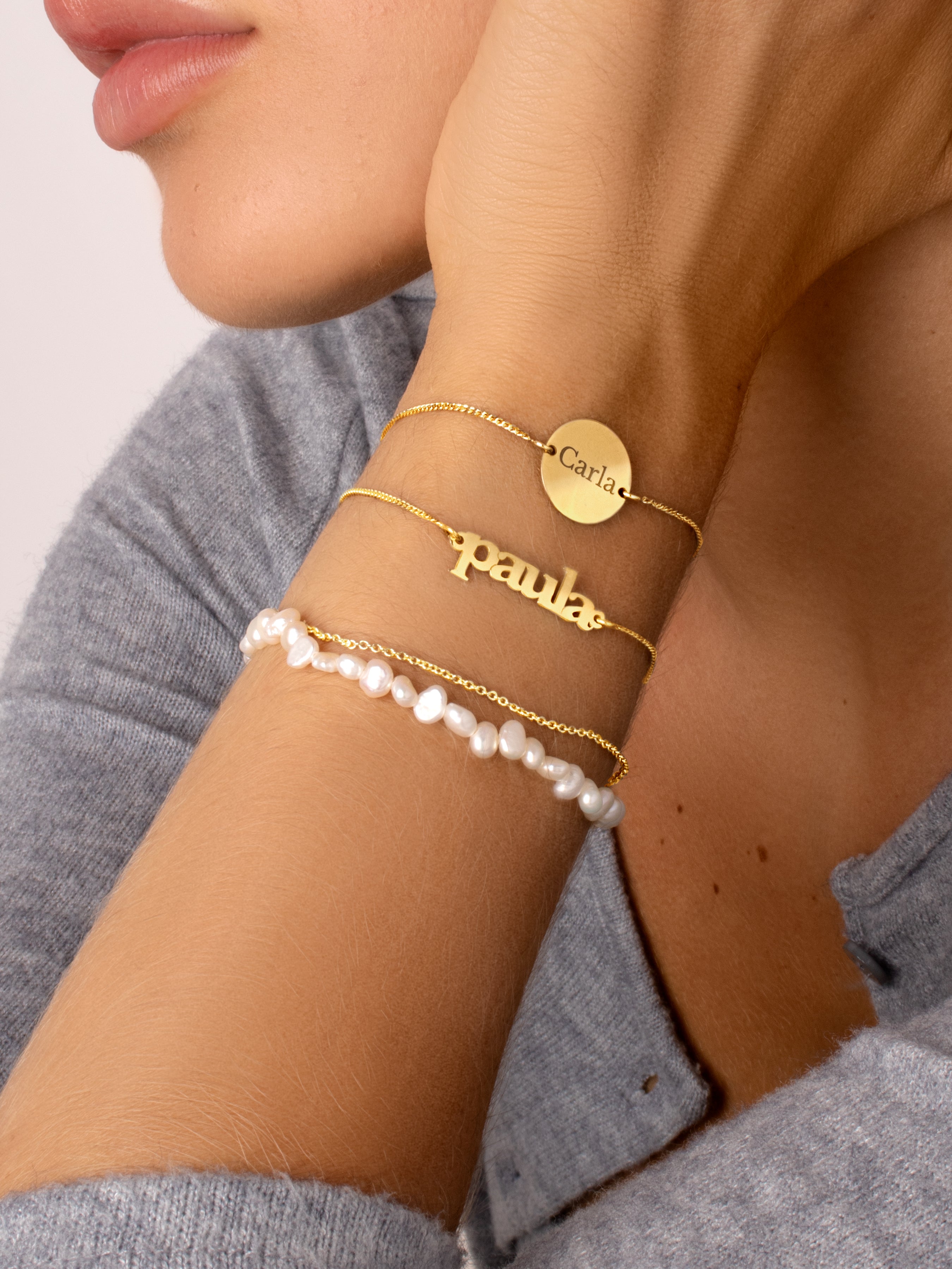 Pearl Chain Stainless Steel Gold Bracelet 