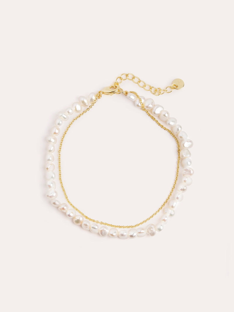 Pearl Chain Stainless Steel Gold Bracelet 