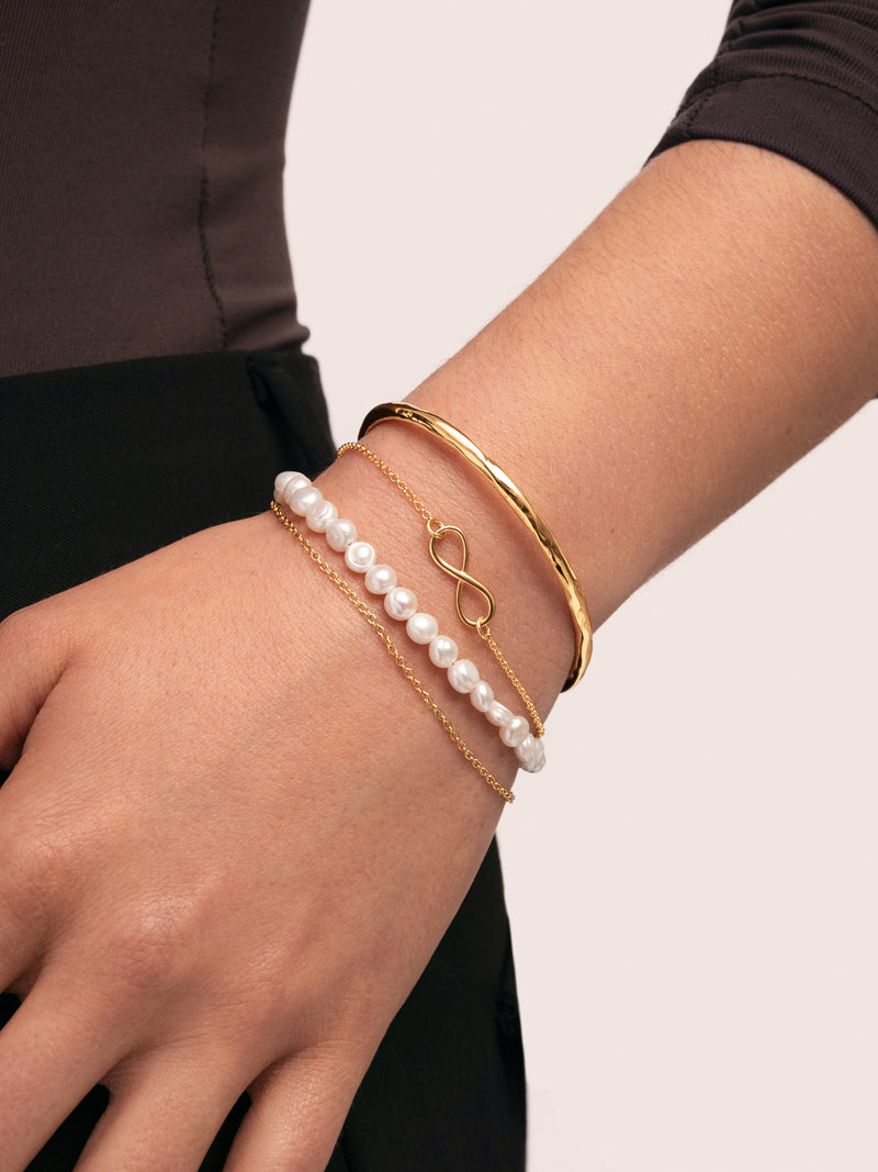 Pearl Chain Stainless Steel Gold Bracelet 