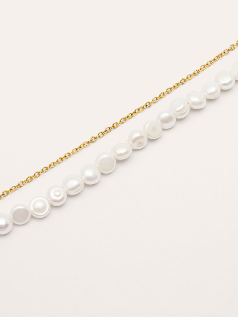 Pearl Chain Stainless Steel Gold Bracelet 