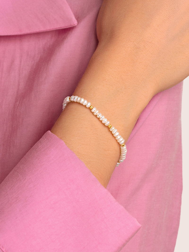 Pearls Dots Stainless Steel Gold Bracelet