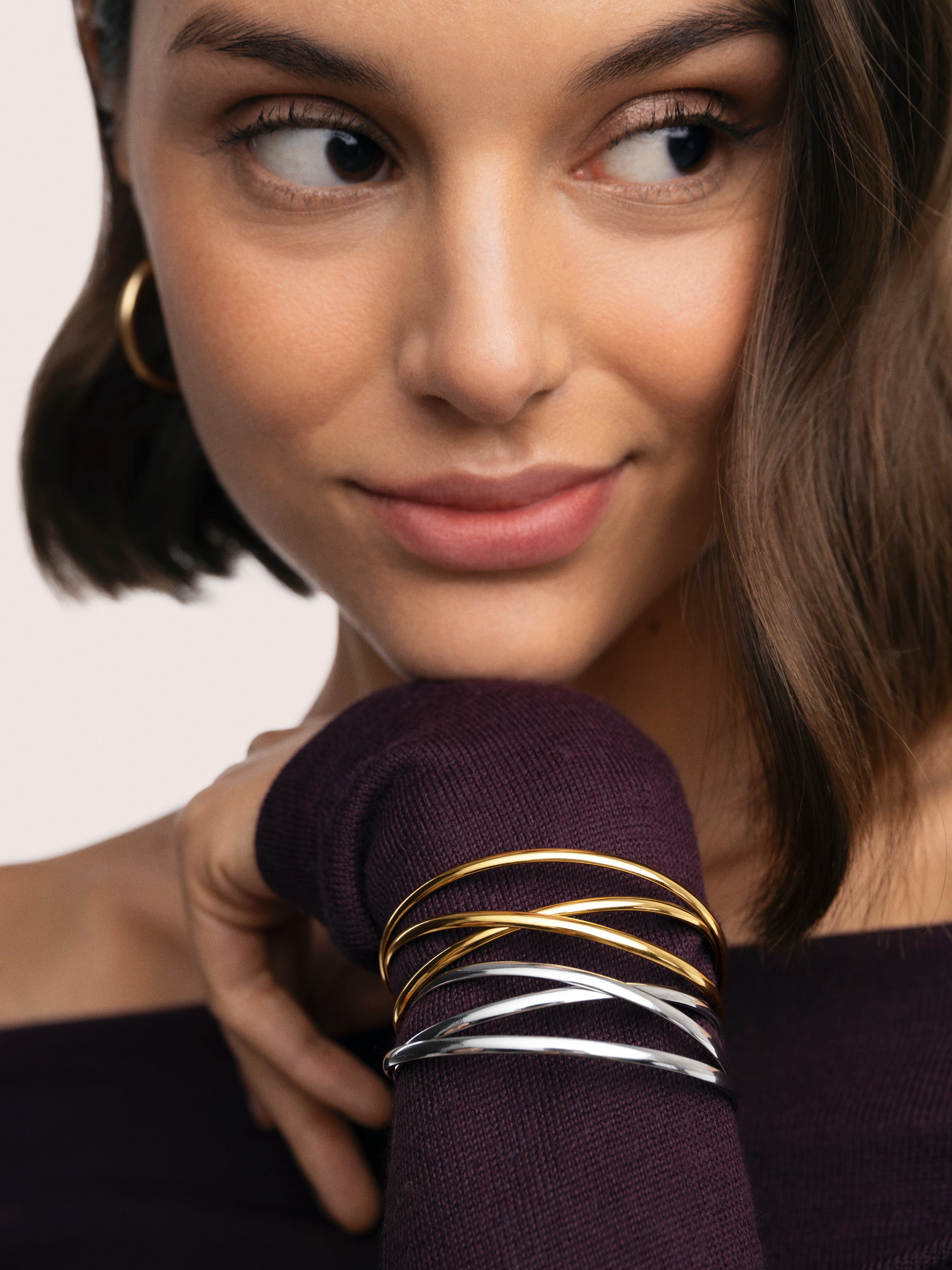 Brazalete Triple Diana Acero Baño Oro