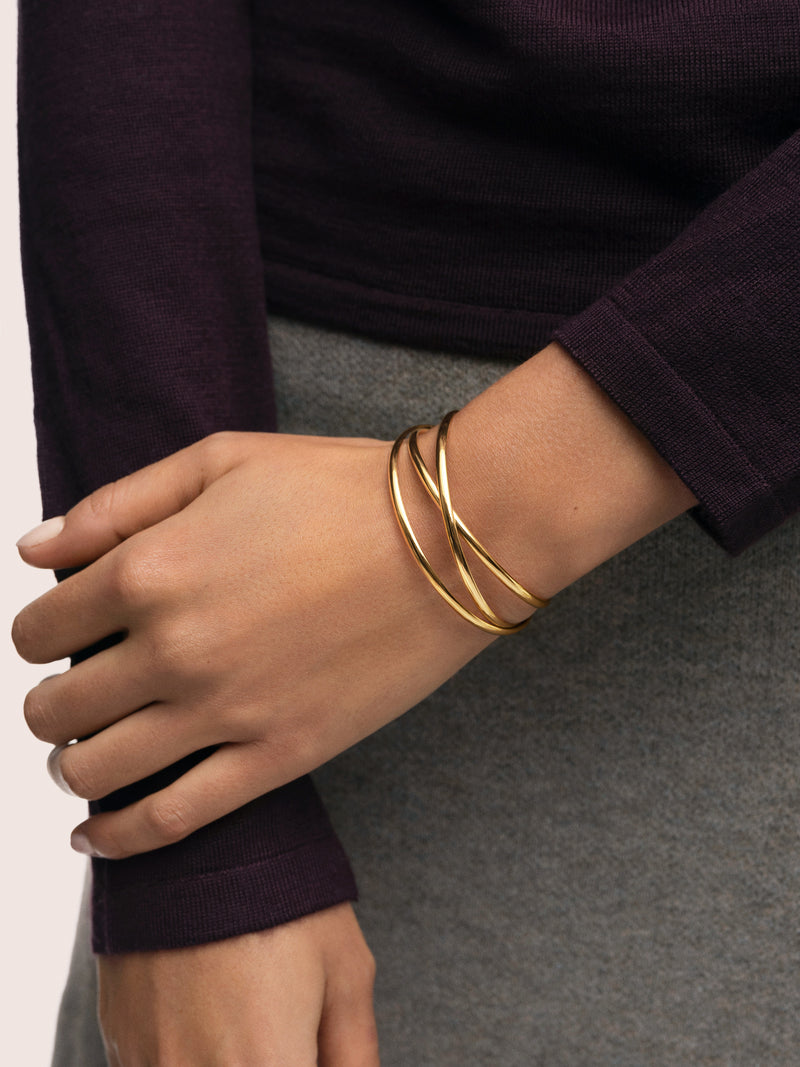 Brazalete Triple Diana Acero Baño Oro