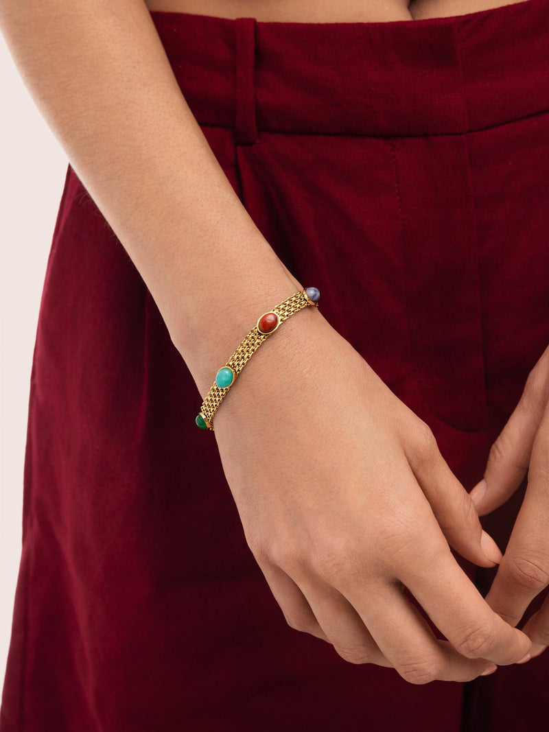 Tape Stones Mesh Armband Edelstahl vergoldet