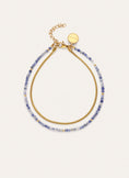 Tobillera Doble Cleopatra Azul Acero Baño Oro