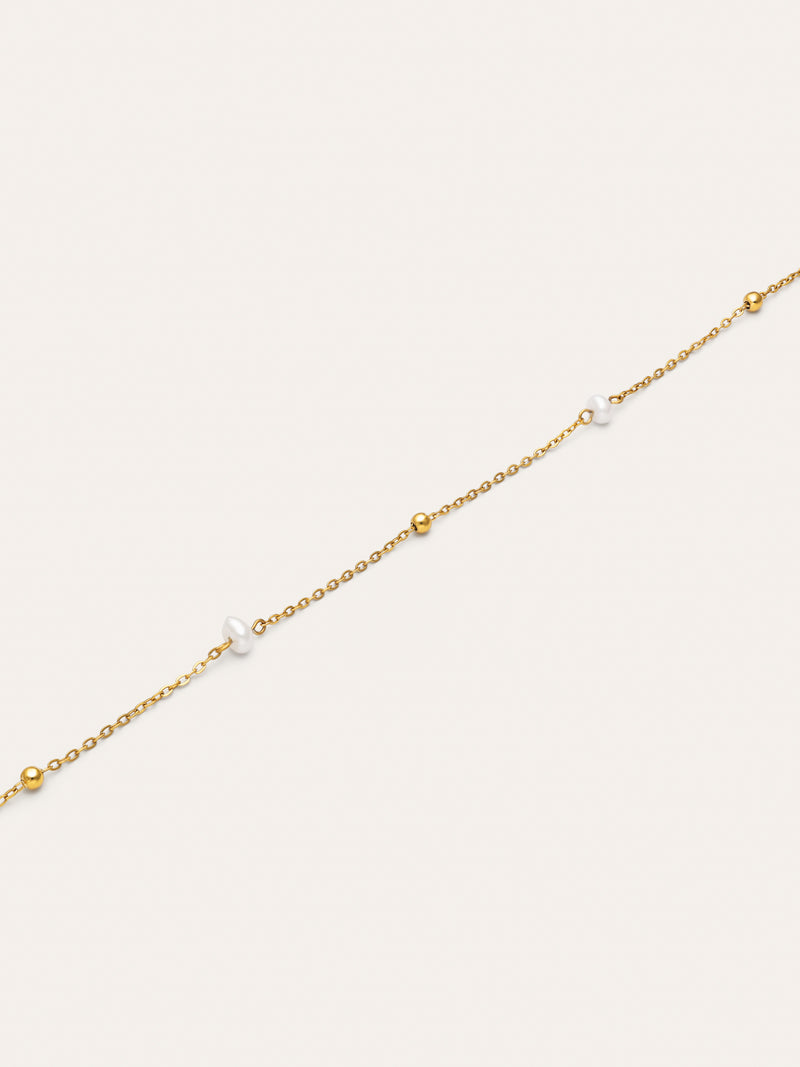 Tobillera Little Pearl Acero Baño Oro