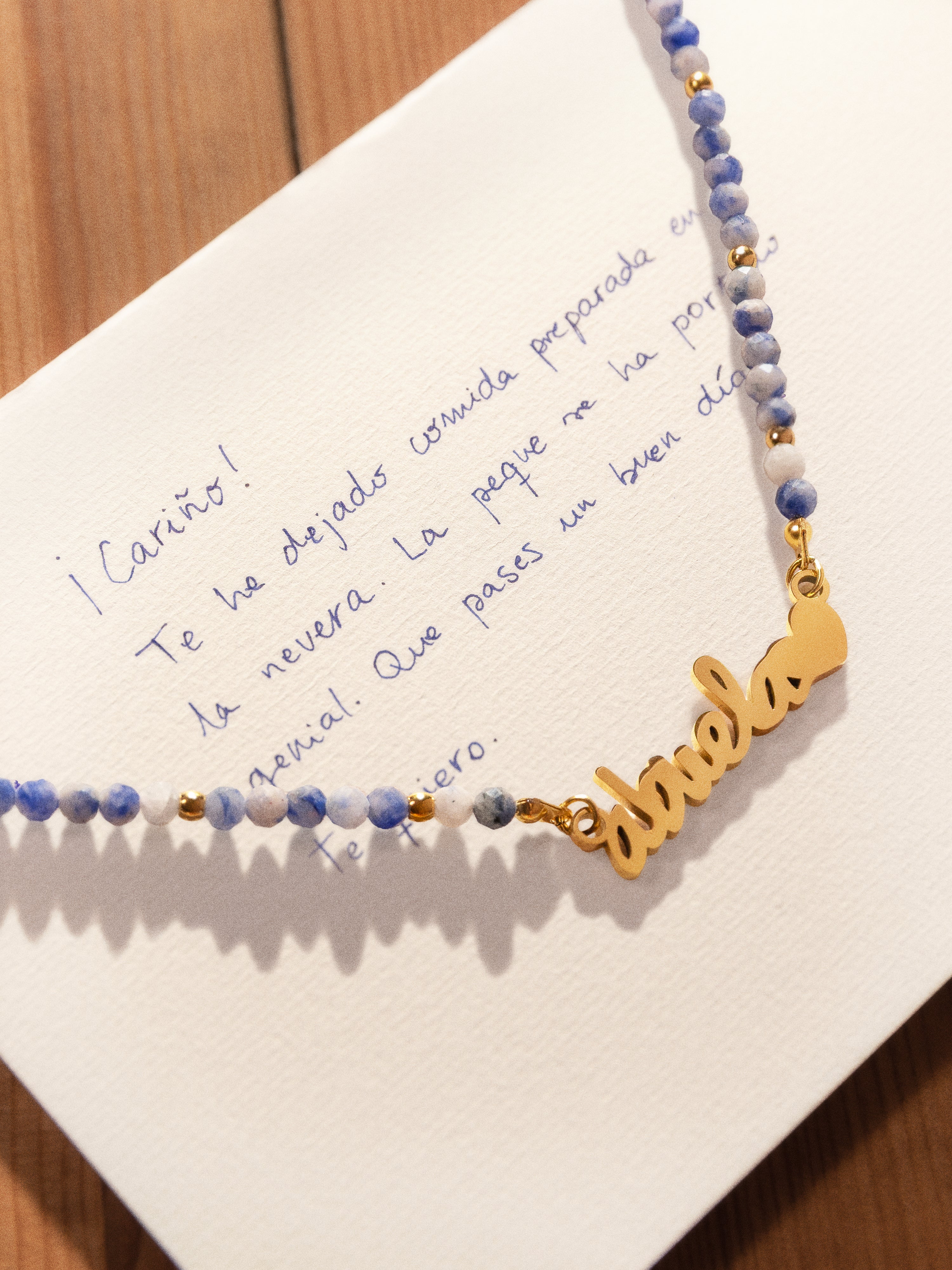 Collar Abuela Heart Cianita Acero Baño Oro