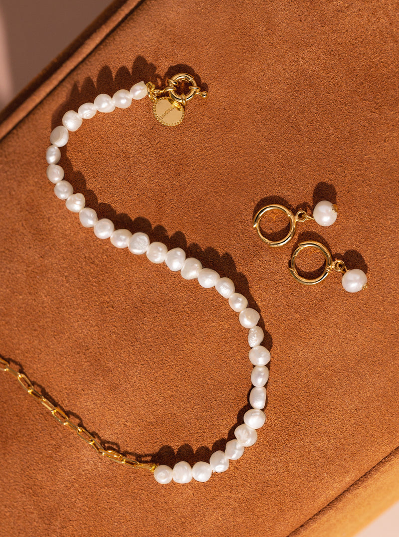 Aretes Pearl Plata Baño Oro
