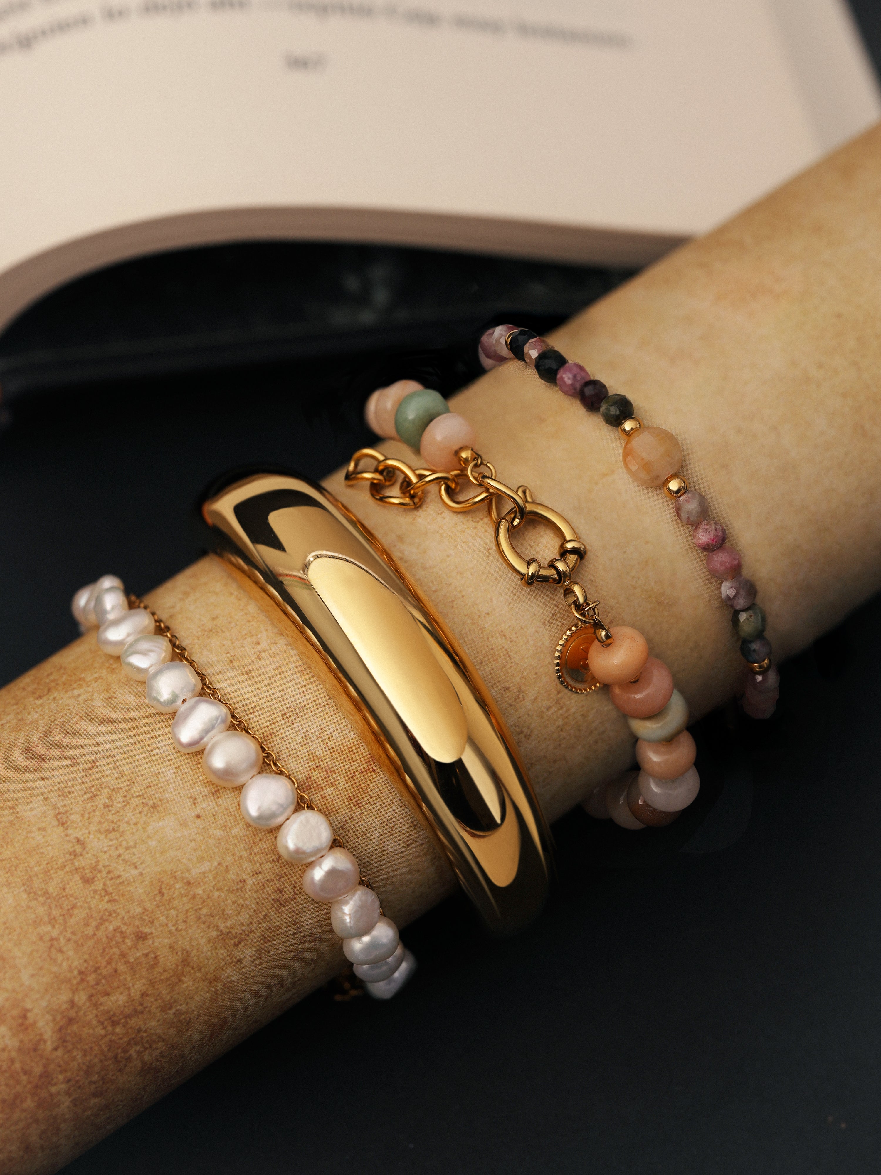 Pulsera Amulet Cats Eye Acero Baño Oro