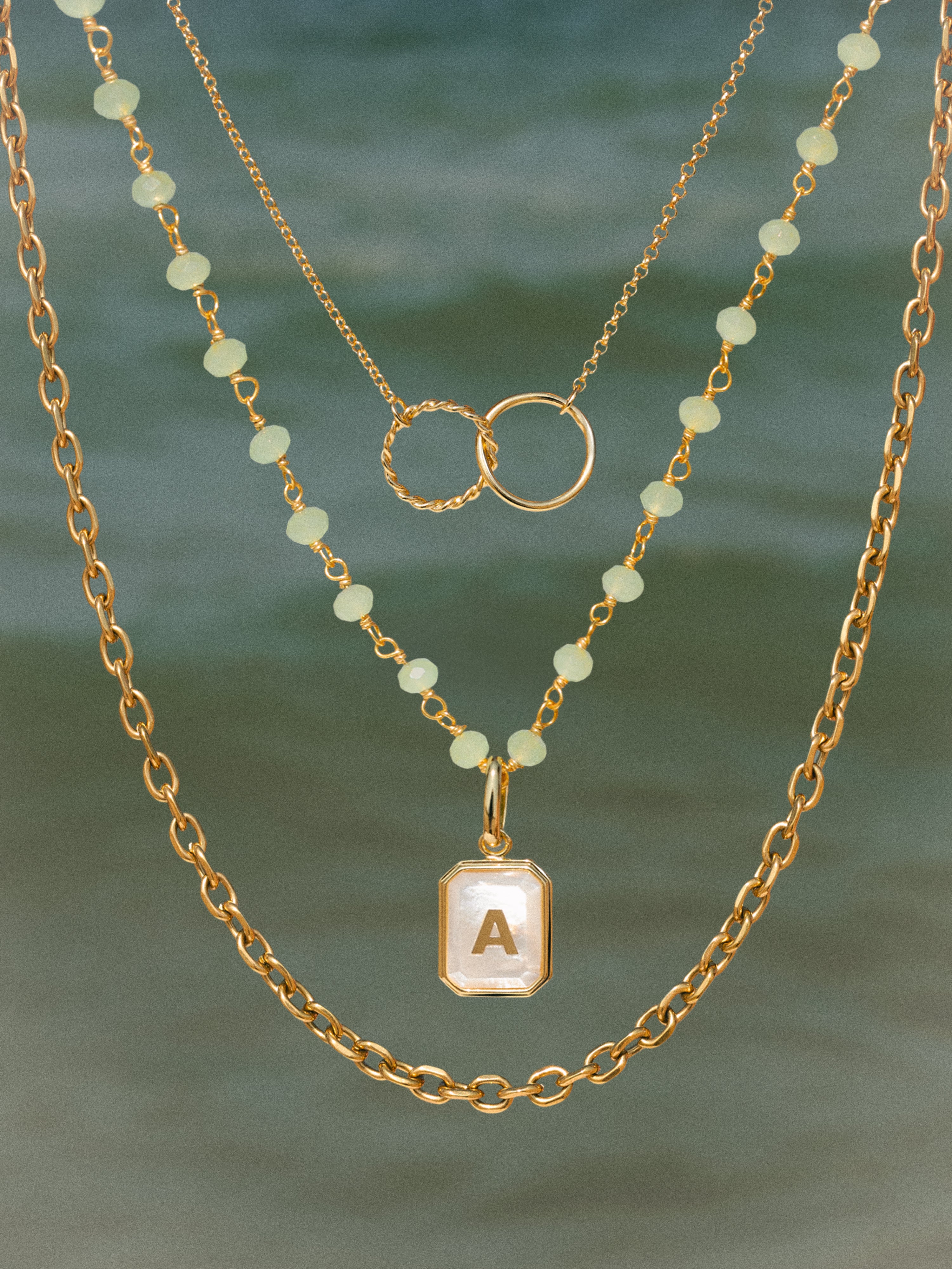 Collar Crystals Jade Plata Baño Oro