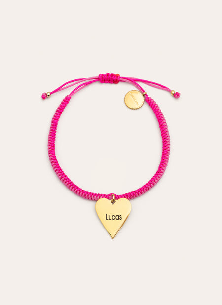 Pulsera Personalizada Corazón Pink Acero Baño Oro