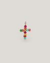Charm Cruz Color Stones Acero Baño Oro