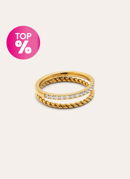 Anillo Doble Tressia Spark Acero Baño Oro