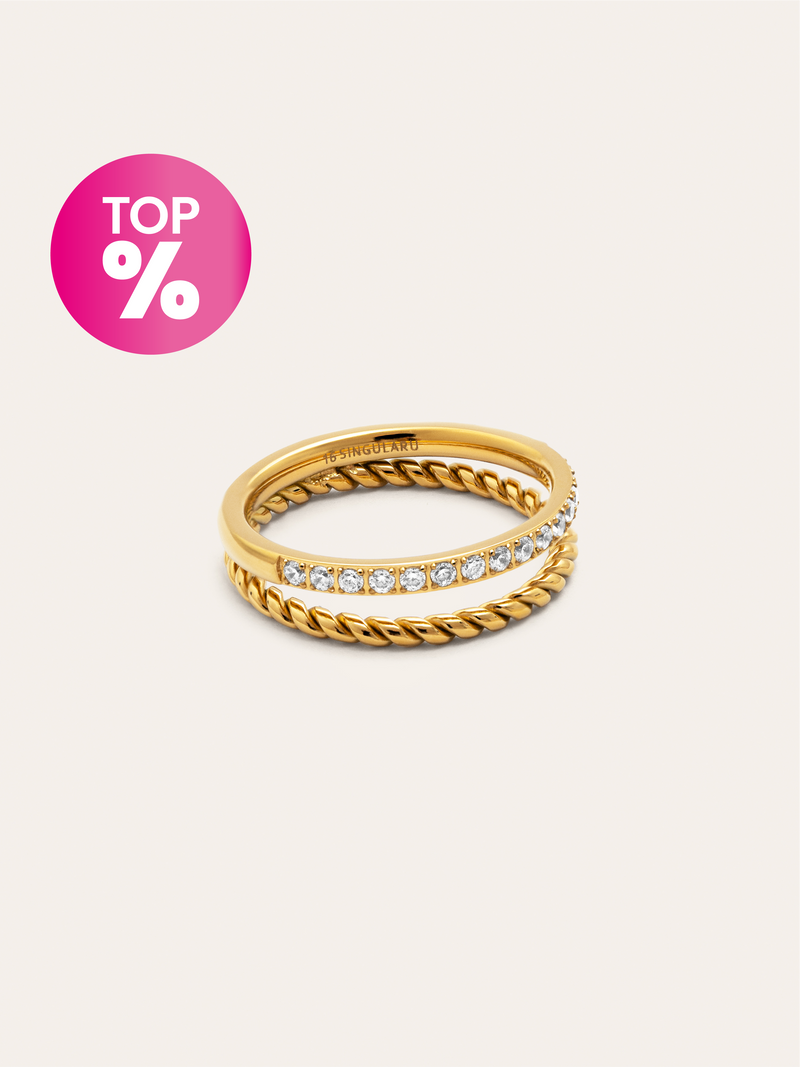 Anillo Doble Tressia Spark Acero Baño Oro