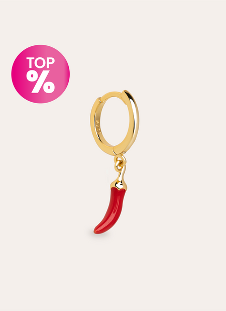 Pendiente Suelto Aro Chili Enamel Plata Baño Oro