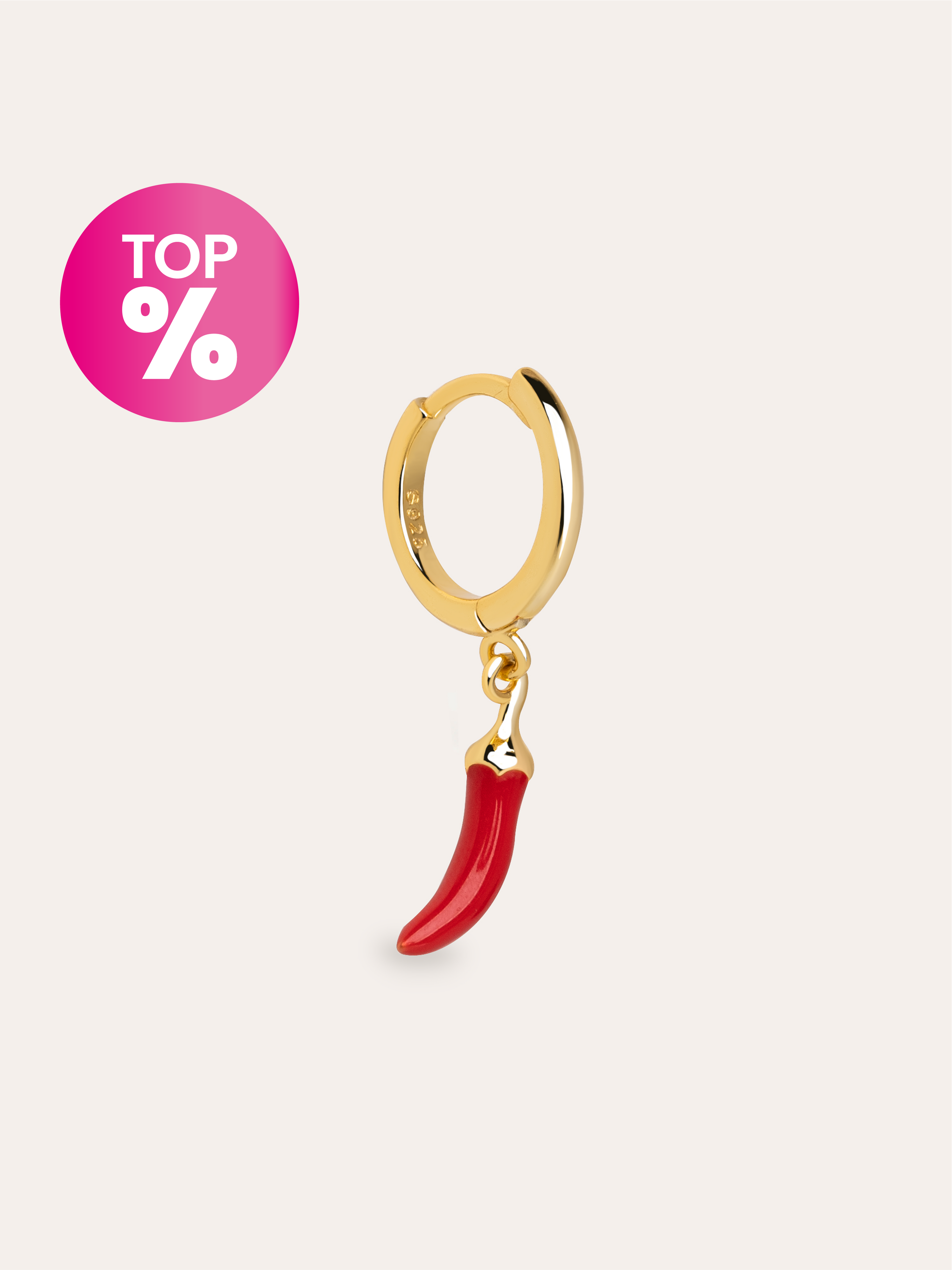 Brinco de Argola Individual Chili Enamel Prata Banho de Ouro