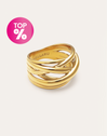 Bague Triple Cross Acier Plaqué Or