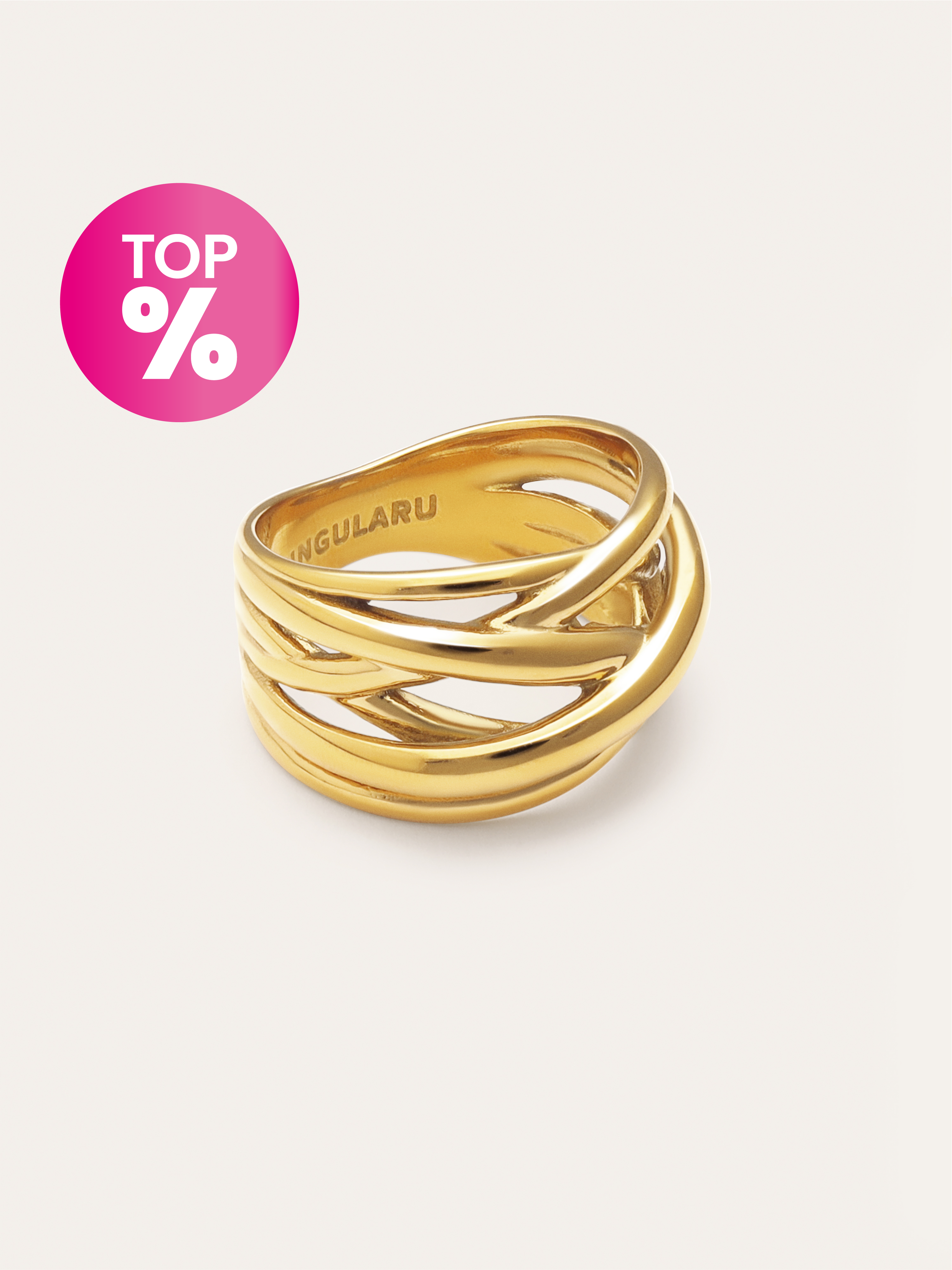 Bague Triple Cross Acier Plaqué Or