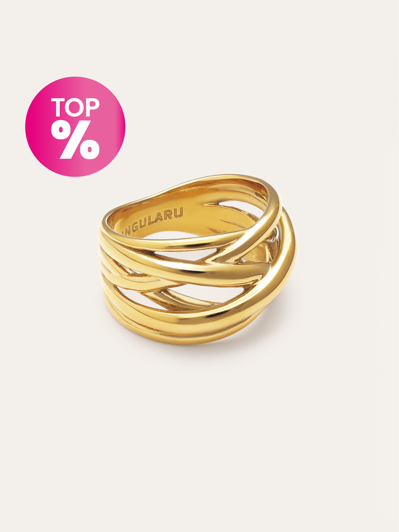 Bague Triple Cross Acier Plaqué Or