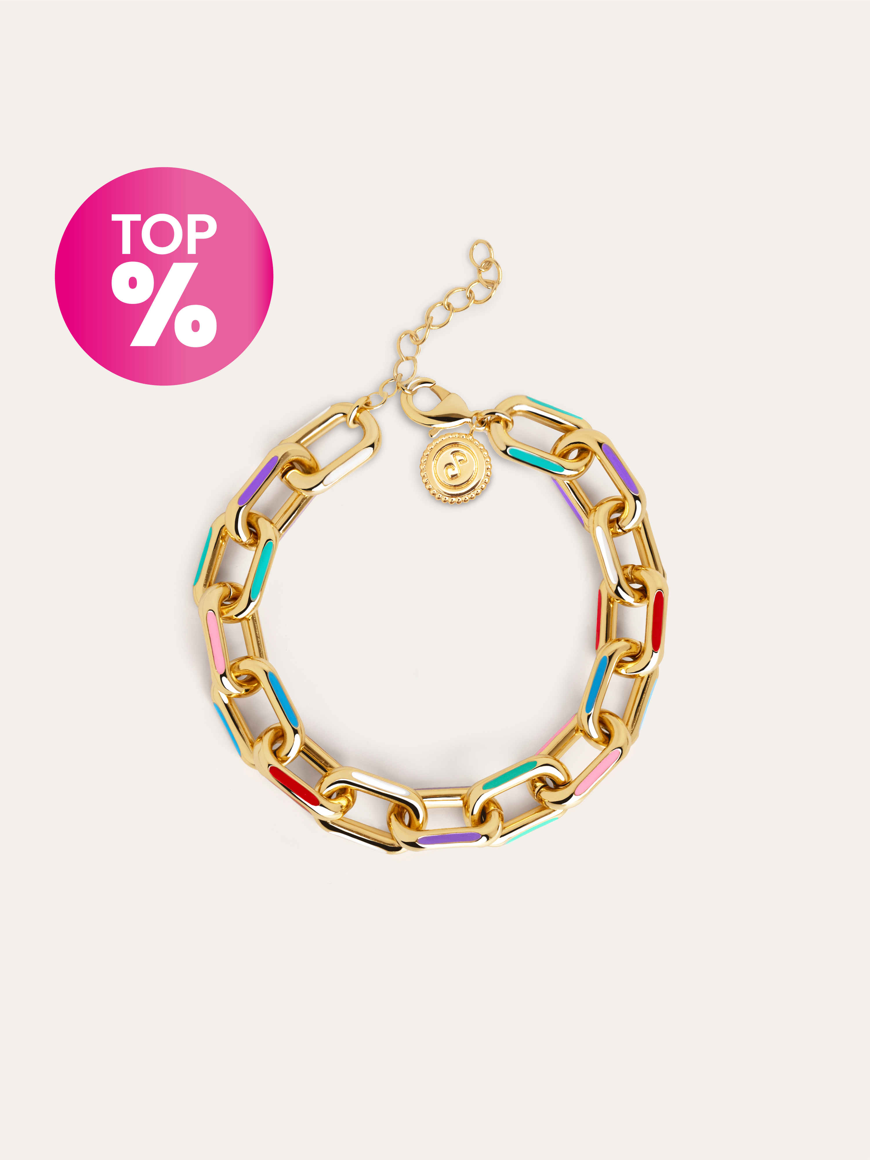 Pulseira Link Rainbow Enamel Aço Banho de Ouro