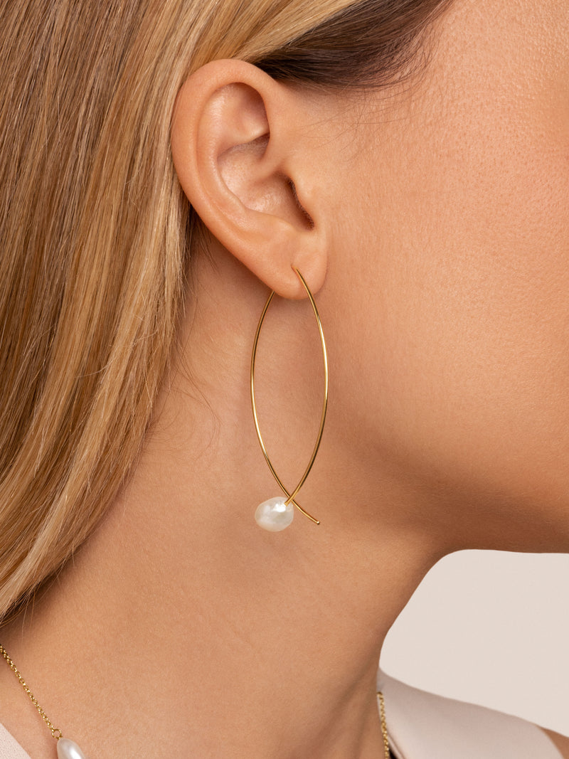 Brincos Arch Bean Pearl Prata Banho de Ouro