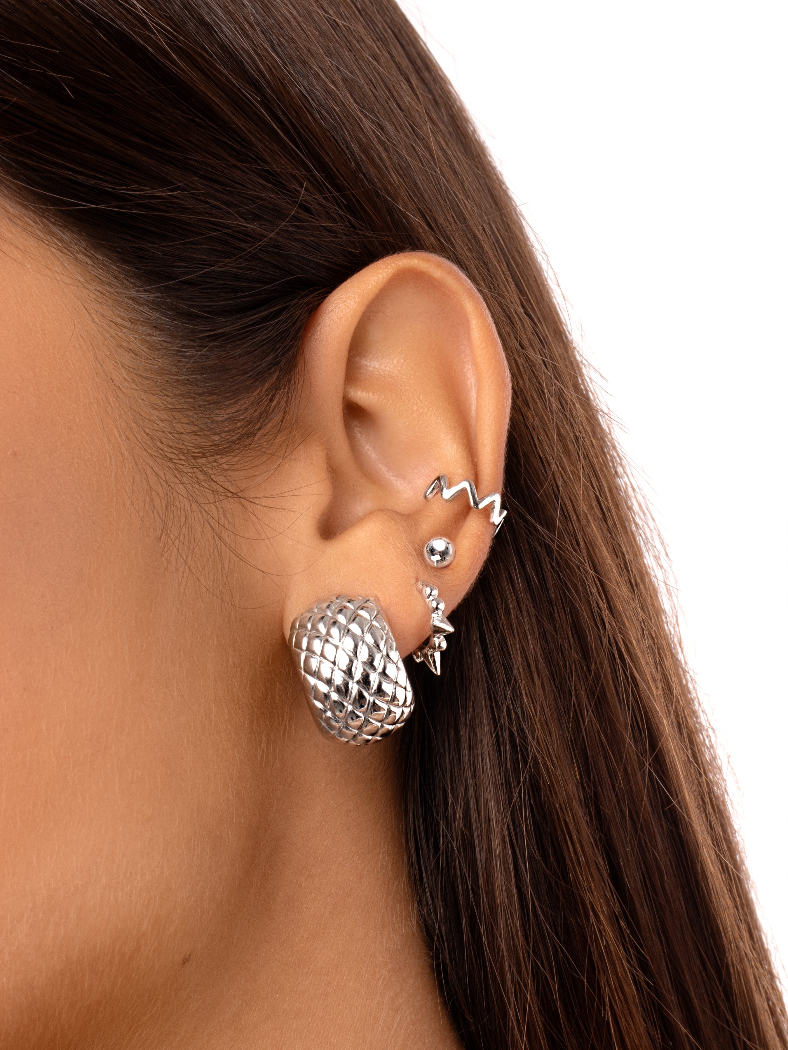 Pendiente Suelto Ear Cuff Zig Zag Plata