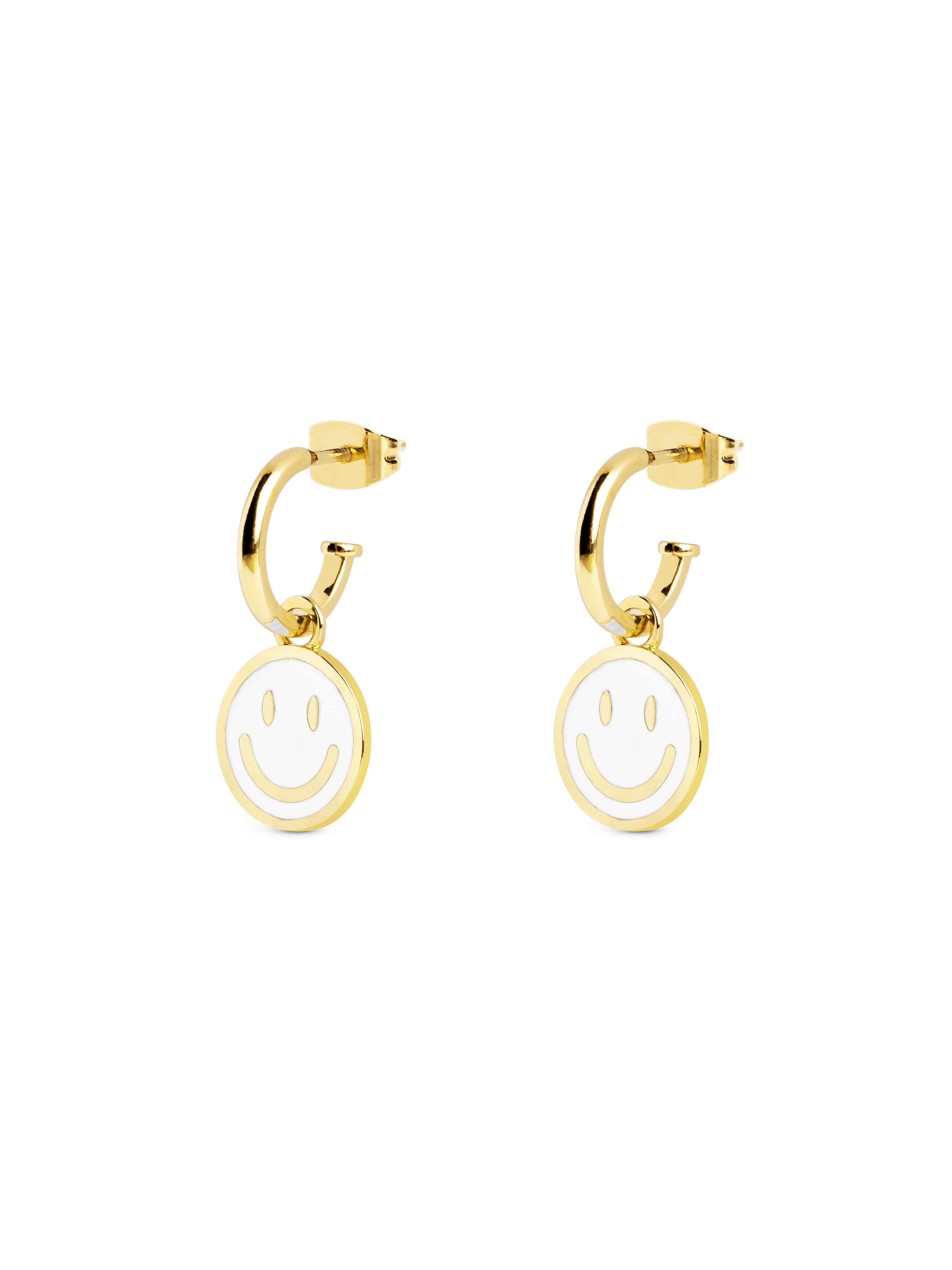 Pendientes Aro Smiley White Enamel Ba o Oro