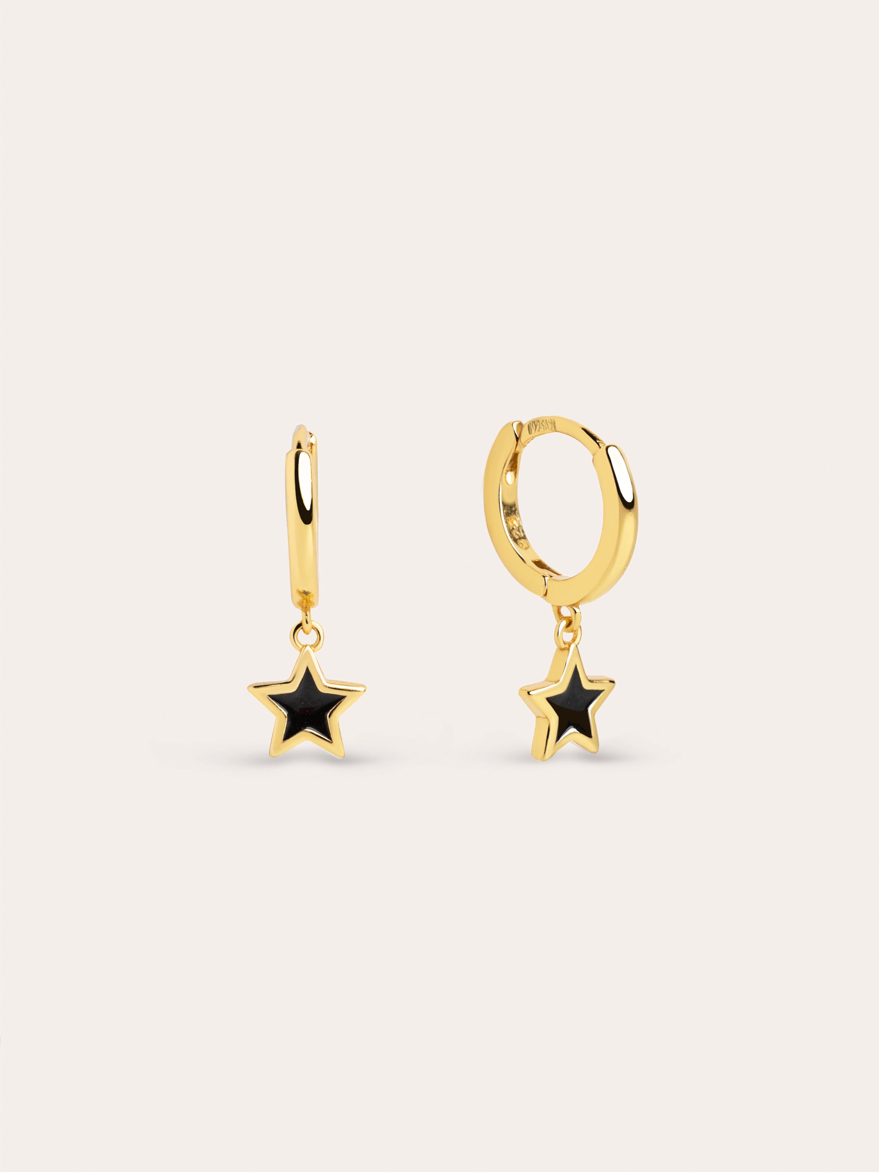 Pendientes Aro Star Black Enamel Oro