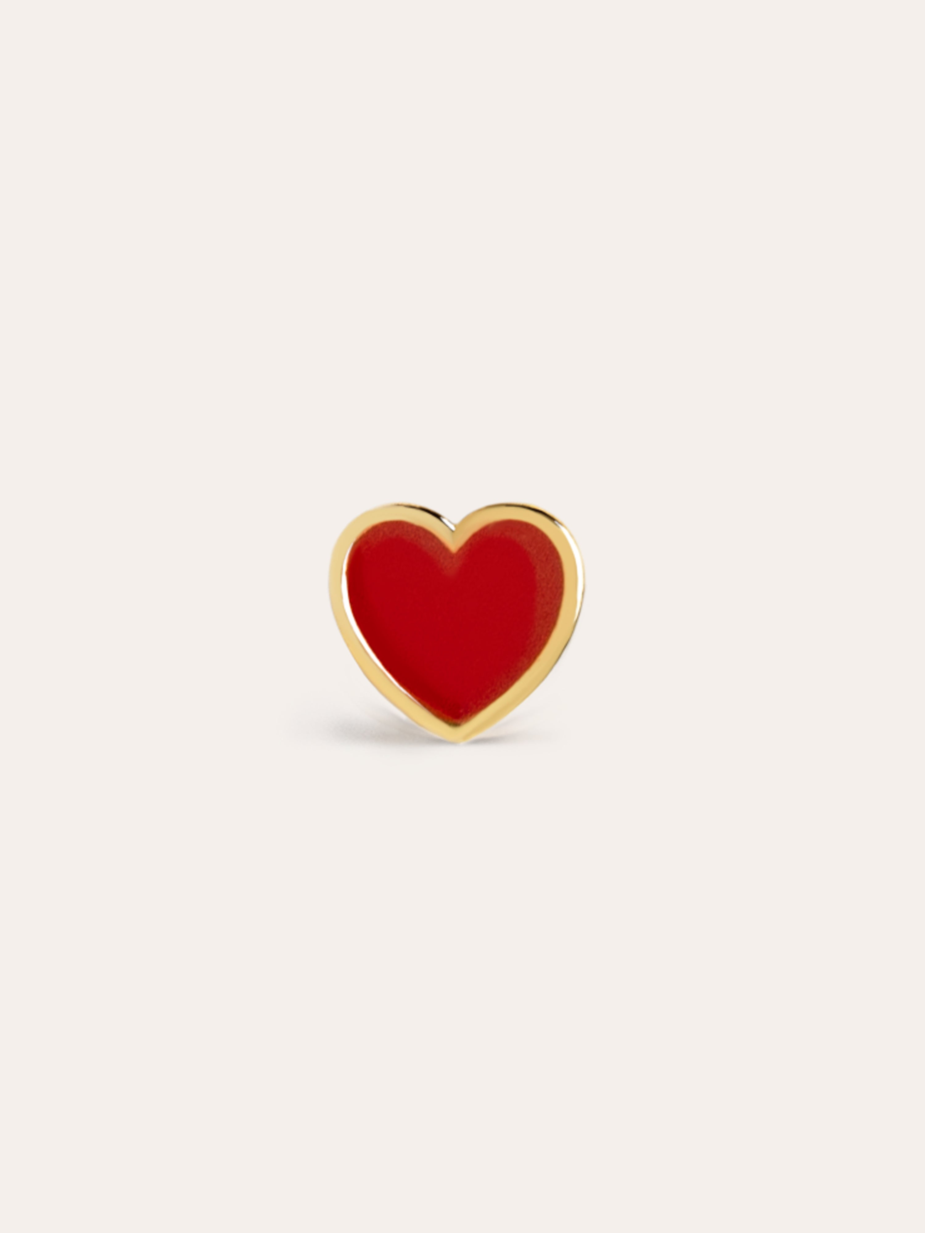 Pendiente Suelto Heart Red Enamel Plata Baño Oro