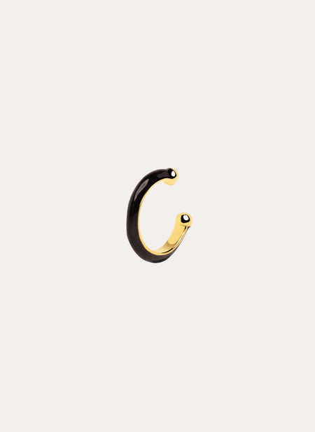 Pendiente Suelto Ear Cuff Ring Black Enamel Baño Oro